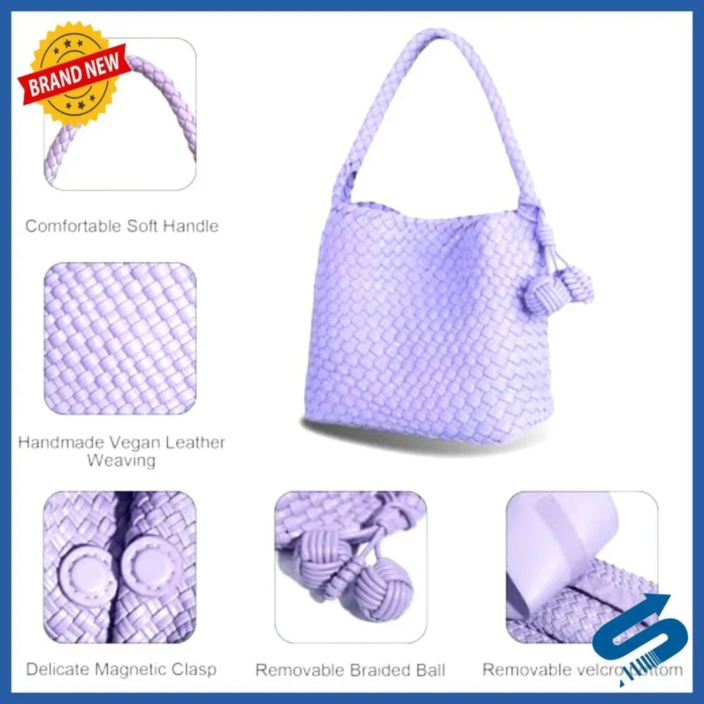 Woven Vegan Leather Hobo Bag Shoulder Tote Crossbody Mini Purse Casual